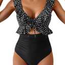 Eomenie One Piece Swimsuit for Women Tummy Control Ruffle Bathing Suit V Neck Ruched Swim Suit Slimming Cutout Swimwear M