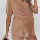 SweatyRocks Women's Maternity 2 Piece Outfits V Neck Short Sleeve Top and Elastic Waist Shorts Set (XS)