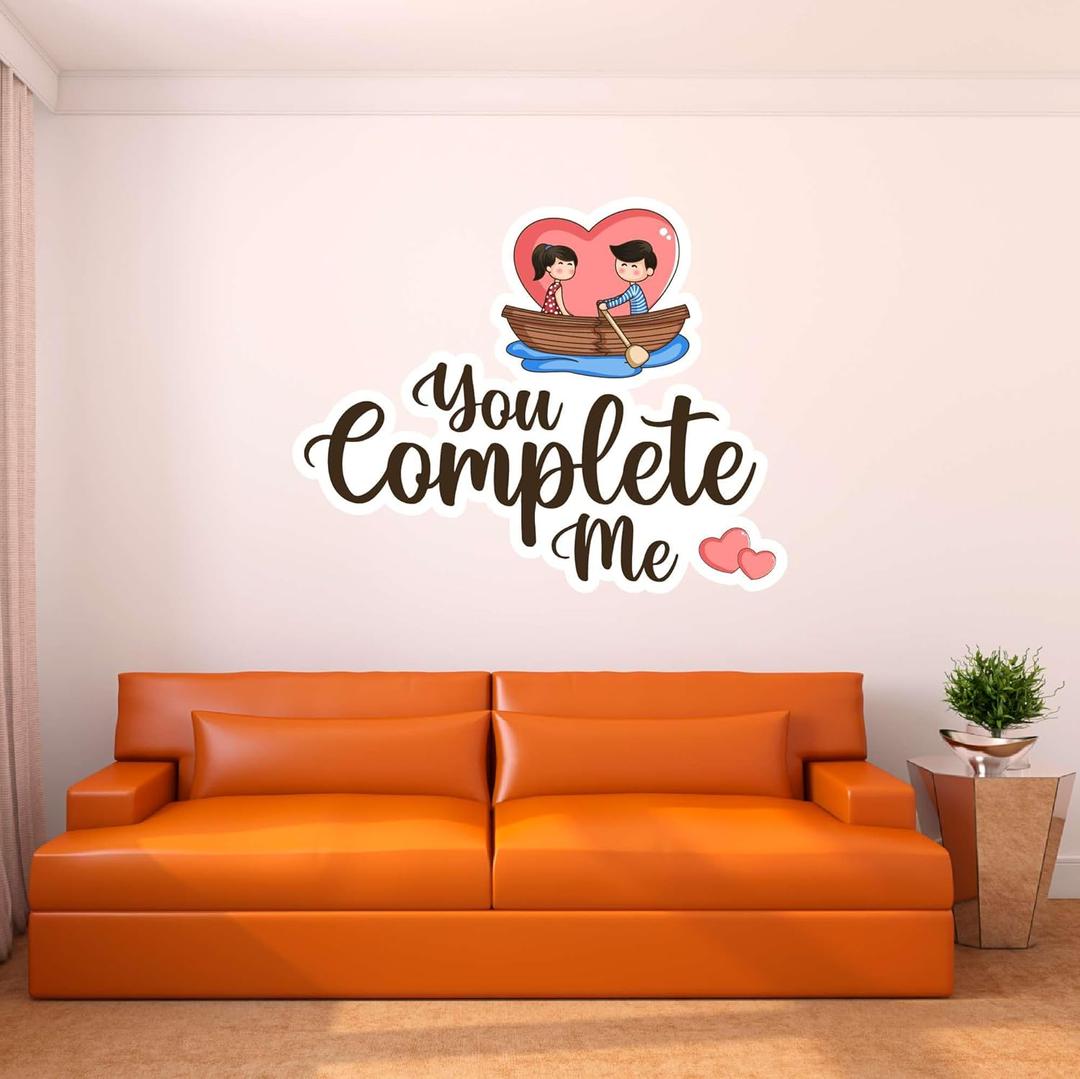Wall Decal You Complete Me Cute Love Wall Sticker You Complete Me Text Lettering with Cute Couple Removable - Size: 30 in(W) x 24 in(H) (Multi)