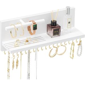 HappyHapi Hanging Jewelry Organizer Necklace Organizer Jewelry Hanger with 36 Hooks,Wall Mounted Jewelry Organizer for Necklace Earrings and Rings (White) (White)