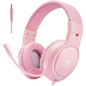 H-10 Gaming Headset for PS4, Xbox One, PC, PS5, Nintendo Switch, Stereo Wired Noise Cancelling Over Ear Headphones with Mic for Kids Adults, Bass Surround, Soft Memory Earmuffs, Pink
