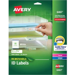 Avery Removable ID Labels, Sure Feed, Removable Adhesive, 0.5" x 1.75", 2,000 Labels (6467)