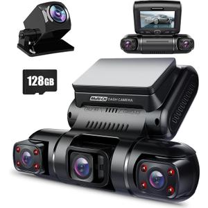 PRUVEEO 360 4 Channel Dash Cam Front and Rear Inside Left Right, Dash Camera for Cars, Built-in GPS WiFi Night Vision, 24/7 Recording Parking Mode Monitor, 128G Card Included