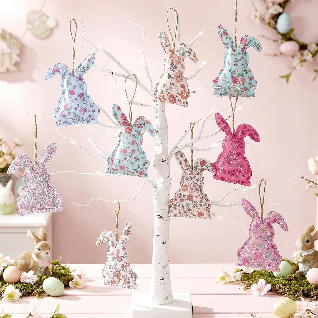18 Pcs Easter Bunny Ornaments Small Bunny Tree Decorations Fabric Rabbit Spring Easter Hanging Ornaments Handmade Cotton Rabbit Decor for Basket Festivities Flower Party Home Wedding