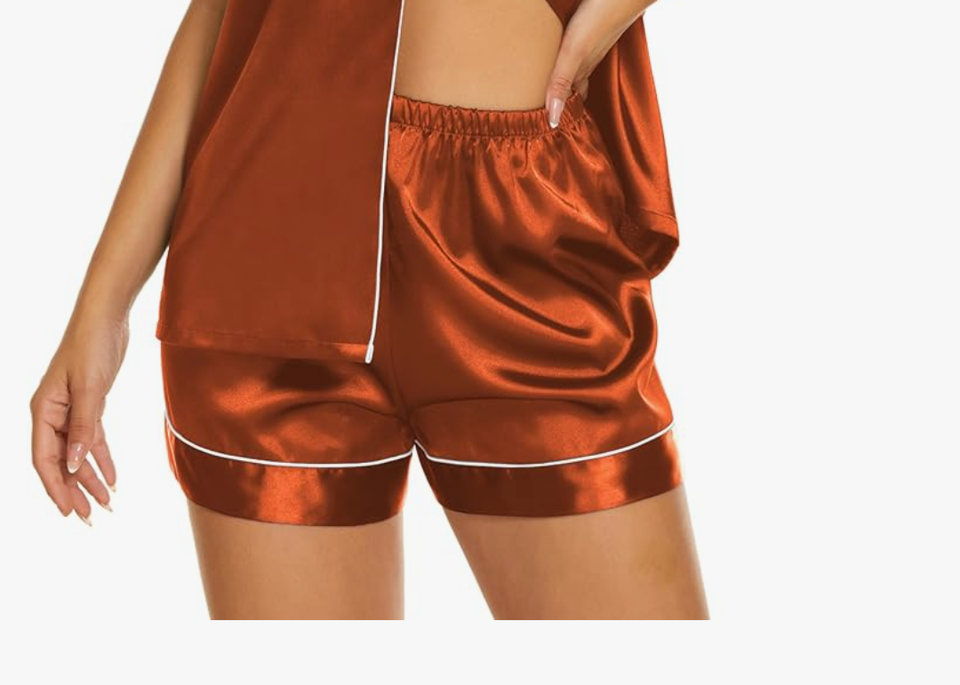 Ekouaer Silk Pajama Womens 1 Piece Sleepwear Soft Button Down Loungewear Satin Pjs Shorts Lounge, Medium