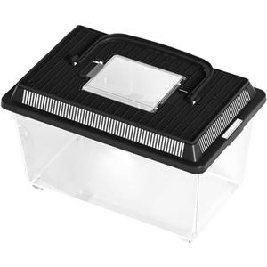 2025 Transparent Reptile Feeding Box 360, Standard Faunarium with Handle, Reptile Tank Transport & Portable Habitat Feeding Boxes, Transparent Plastic Pet Houses for Gecko, Frog, Lizard (Black)
