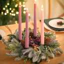 BLOSMON Advent Wreath for Christmas Centerpieces: 14 Inch Advent Candles Holder Ring for Table Decorations - Pine Berry Xmas Holiday Home Church Candlesticks Decor