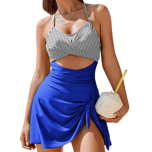AI'MAGE Women Cutout One Piece Swimsuits Criss Cross Back Swim Dress Tummy Control Bathing Suit with Skirt Swimdress XL