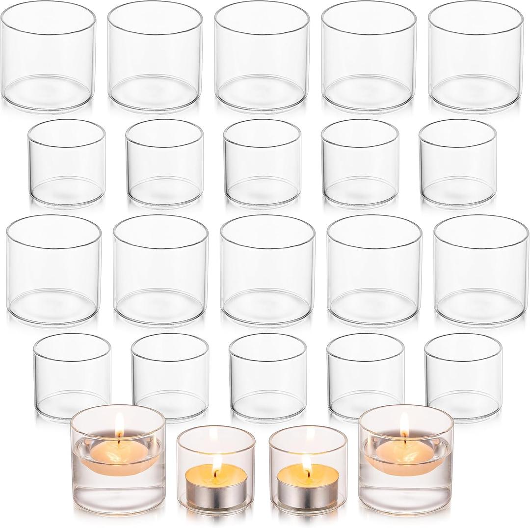 Glasseam Tea Light Candle Holders for Table Centerpiece, Small Clear Glass Votive Candle Holders Set of 24, Cute Mini Floating Tealight Holder for Wedding Centerpieces Birthday Party Decorations