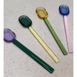 4PCS Glass Stirring Spoons Heat Resistant Mixing Rod Color Glass Spoon Dessert Ice Cream Salad Handled Spoon Coffee Soup Stirring Spoon Heat and Cold Resistance Spoon