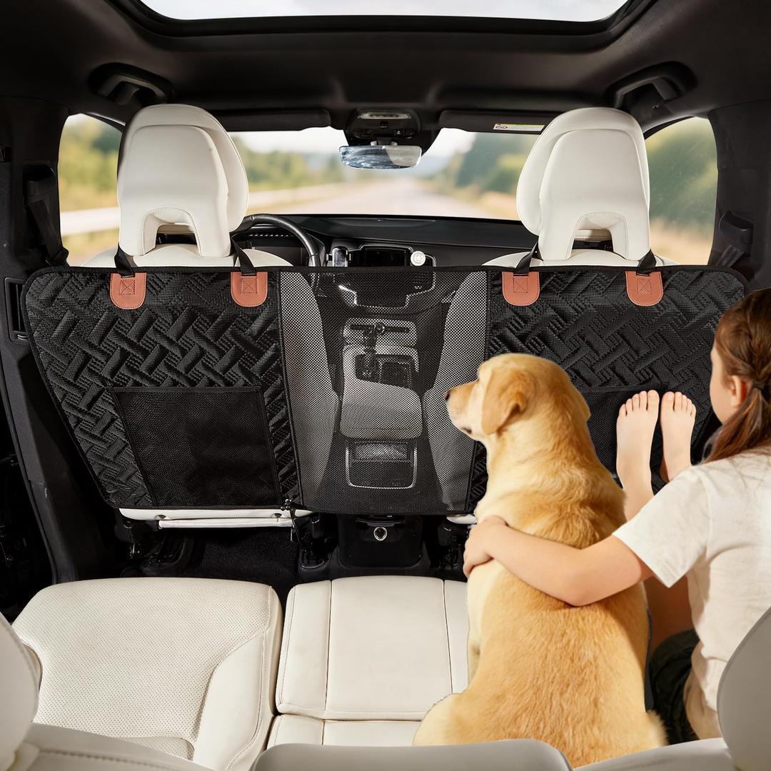 Dog Car Barrier,Dog Net for Car Divider,Pet Barrier with Mesh Organizer,Universal for Car,SUV,Truck (Large)