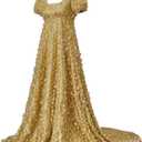 MyheroCos Regency Dress Women's Blue Lace Dress Yellow-XL