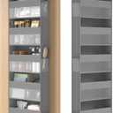 SONGMICS Over The Door Organizer, Hanging Door Organizer with 5 Large Pockets, 5-Tier Fabric Storage, Transparent Nylon Mesh, Foldable, Metal Hooks, with Side Pouches, Dove Gray URDH007G01
