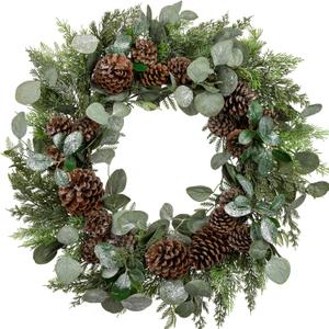 Briful Artificial Christmas Wreath 24 Inch Large Front Door Wreath with Glittering Eucalyptus Green Leaves Pine Branches Pine Cones for Home Room Mantle Wall Window Xmas Indoor Outdoor Decor