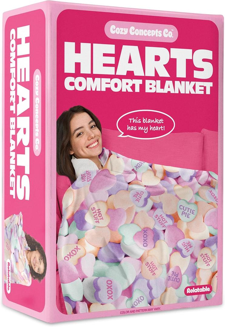 Cozy Concepts Co. Hearts Comfort Blanket by Relatable Valentines Day Gift for Kids & Friends, Super Soft Plush Throw for Teens, Cozy Dorm & Bedroom Decor, 50 x 60 
