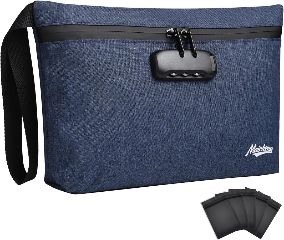 Storage Bag with Combination Lock 12.6"x7.5" Large Storage Container Medicine Lock Bag Money Organizer Travel Storage Case (Blue)