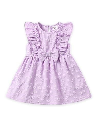 PATPAT Baby Girls Dresses Summer Spring Fall Clothes Floral Ruffle Sleeve Birthday Party Outfit Dress Purple 3-6 Months