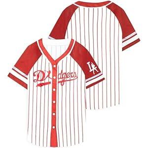 Baseball Shirt Jerseys for Women Baseball Jersey Game Day Fan Striped Baseball Player Button Down Short Sleeve Tops (Red, S)