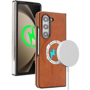 Magnetic for Samsung Galaxy Z Fold 6 case,Support Wireless Charging, Premium PU Leather & Shockproof, Protective Cover for Galaxy Z Fold6 (Brown)