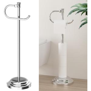 Hoimpro 25" Toilet Paper Holder Free Standing, Floor Bathroom Toilet Paper Tissue Roll Holder with Shelf Storage Stand for 4 Rolls, Freestanding Handle Hardware Accessories Rack Polished Chrome
