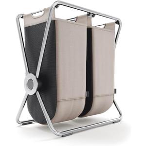 simplehuman double x-frame laundry hamper, 100% recycled polyester removable laundry baskets with easy carry handles, heavy-gauge steel frame, chrome, 50L + 50L