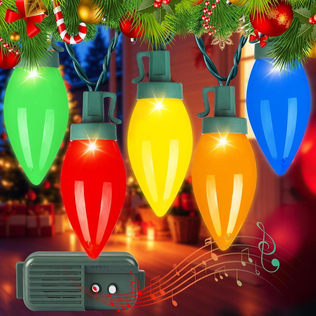 HAYATA Music Christmas Lights 35 LED C9 String Light - Fairy Xmas Decor Lighting for Outdoor, Indoor, Patio, Party, Home, Wreath, Garland, Christmas Tree Decoration. (Multi Color)