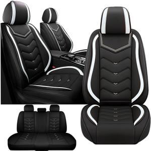 Fit for Honda Civic 2000-2026 Seat Covers, Waterproof and Wear Resistant Sports Seat Cover, Premium Nappa Leather Car Seat Covers.（5 Seats-Black White）