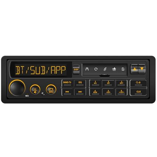 Bluetooth Retro Car Stereo Receiver - Single Din European Classic Look Radio for 80s Car - AM FM Pre-Amp 2 Subwoofer Outputs USB SD AUX Type-C PD3.0 Fast Charge EQ SWC