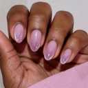 Lilac Gradient Short Acrylic Press on Nails Almond Cat Eye Acrylic Nails Press ons Glossy Cover False Fake Nail with Glue 24Pcs Glitter Stick on Artificial Nail for Women in 12 Sizes