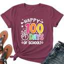 Happy 100 Days of School Teacher Shirt-Women 100th Day Teacher Life Short Sleeve Cute School Days Tee Top Size XL