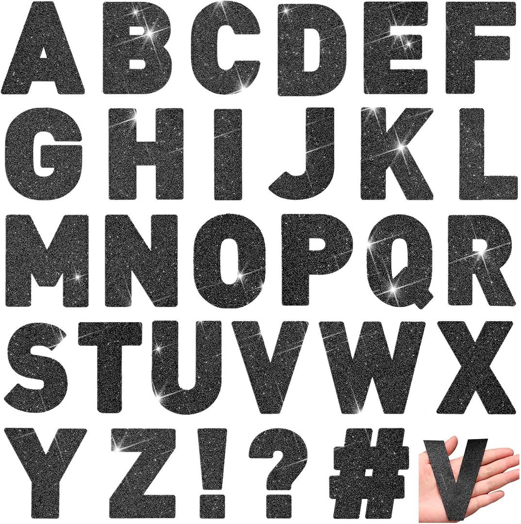 Harloon 232 Pcs 24 Sheets Large Glitter Letter Stickers Big Font Alphabet Letter Self Adhesive Letters Kit Mailbox Stickers for Mailbox Bulletin Boards Classroom Home(Black,4 Inch)