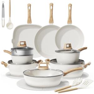 Bazova 24-Piece Pots and Pans Set Non Stick, Titanium-Reinforced Ceramic Cookware Set, Long-Lasting Nonstick,Non Toxic PFAS-Free, Induction Compatible, Complete Kitchen Set for Everyday Cooking