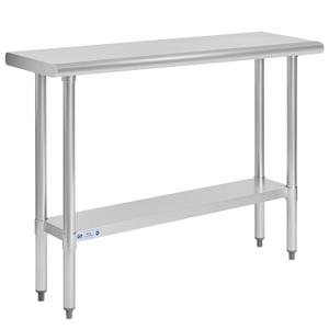 Hally Stainless Steel Table for Prep & Work 14 x 48 Inches, NSF Commercial Heavy Duty Table with Undershelf and Galvanized Legs for Restaurant, Home and Hotel