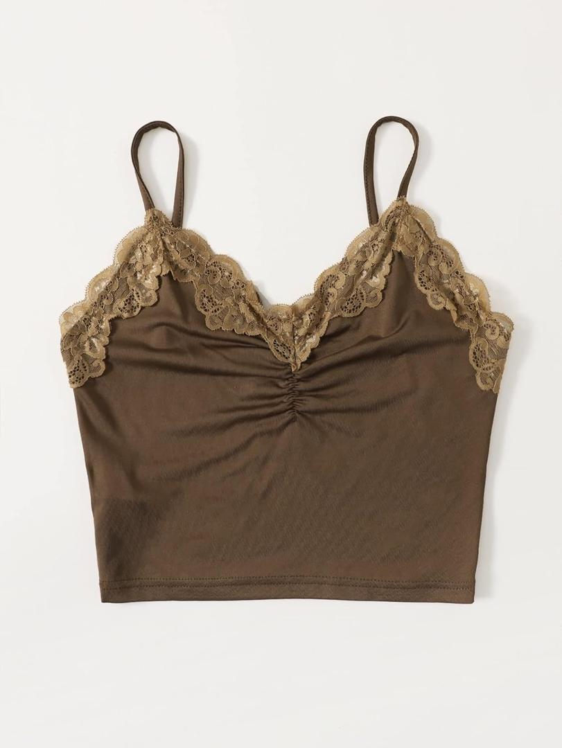 Women's Lace Panel Ruched Cami Top, S