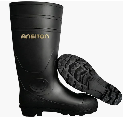 Rain Boots for Men Waterproof Mens Knee High with PVC Rubber Boots Mens Mud Boots, Comfort Lightweight Gardening Fishing Shoes for Yard Farm Outdoor Work (10.5, Black)