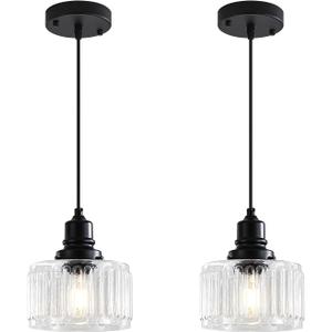 Vintage Pendant Lights Kitchen Island, Glass Kitchen Pendant Lighting Over Island, Farmhouse Pendant Light Fixtures for Kitchen Island, Bathroom, Bedroom, Dining Room, 2 Pack