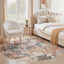 Tortania Washable 10' Round Area Rug for Living Room: Modern Abstract Neutral Large So' Thin Rugs - Non Slip Indoor Carpet for Bedroom Dining Room Office Nursery Home Floor Decoration - Colorful Multi
