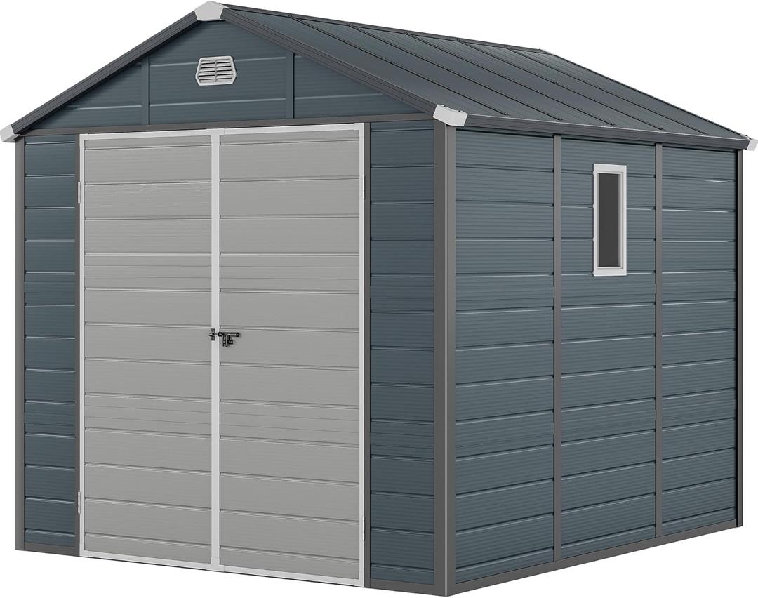 YITAHOME 8x9 FT Outdoor Storage Shed w/o Floor, All-Weather Plastic Shed with Lockable Doors, Window & Vents, Plastic Tool Shed for Backyard, Patio, Poolside, Lawn, Gray