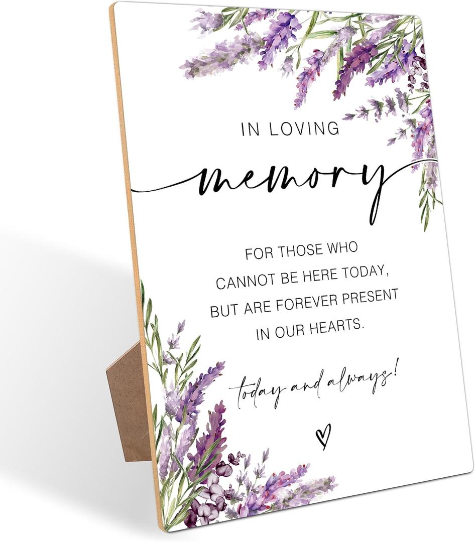 In Loving Memory Wedding Sign, Lavender Memorial Table Sign, Bridal Shower Decorations, Engagement Party Decor, Purple Floral Wooden Signs with Stand for Wedding Reception And Bridal Party Decor - 42