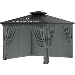 Universal Replacement Privacy Curtains for Gazebos, 10x12 ft Outdoor Waterproof, 4-Piece Four-Sided Side Walls with Zippers (Curtains Only, Gray)