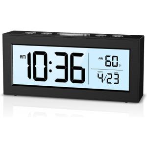 Digital Clock Battery Operated, Small Travel Alarm Clock with Temperature Date, Blacklight, Snooze, Battery Powered Digital Clock for Bedroom,Office,Travel (Batteries Included)