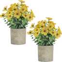 2 Pack Small Fake Plants Potted Artificial Plants Artificial Flowers Potted Faux Flower Daisy with Eucalyptus Leaves for Home Decor Office Room Farmhouse Indoor Table Bathroom DecorYellow
