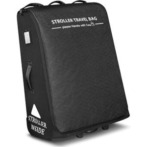 RAYMACE Padded Stroller Travel Bag for Airplane with Wheels Fits to UPPAbaby Vista V2 V3, Cruz V2 V3,Travel Safe Protection Storage Bag, Patterned Design, Black