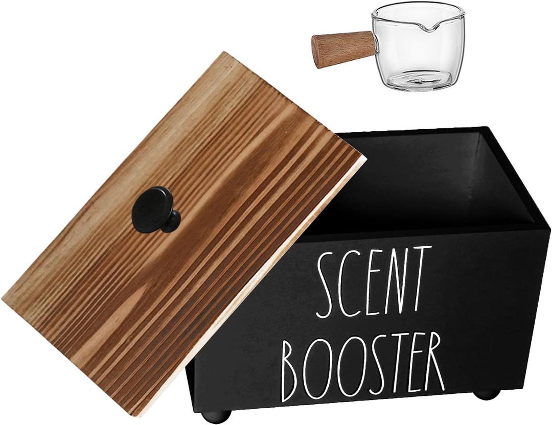 Laundry Scent Booster Container, Farmhouse Scent Beads Storage Organization, Rustic Wood Dispenser for Clothing Fragrance Beads, Laundry Room Powder Box, Laundry Detergent Organizer Bin(Black) (1 Count (Pack of 1))