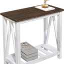 Farmhouse End Table Narrow Side Table Living Room Slim End Tables with Storage Shelf 2 Tier Nightstand for Bedroom Hallway Dormitory, Rustic Brown and White