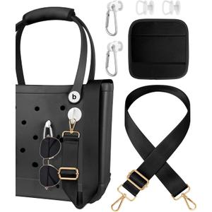 Bag Strap Crossbody Charms for Bogg Bag Accessories - Shoulder Strap Neoprene Luggage Handle Wrap for Suitcase & 2 Key Holders Black