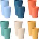 16 Pack Premium Wheat Straw Cups, Unbreakable Drinking Cups, Alternative to Plastic Cups Sets, Reusable Water Glasses Tumbler, Microwave & Dishwasher Safe, Bpa Free, Multi colour