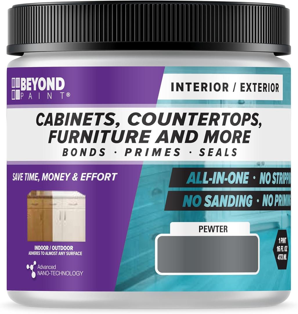 Beyond Paint All-in-One Refinishing Paint, No Sanding, Matte Finish for Cabinets, Countertops, Furniture and Doors, 1 Pint, Pewter