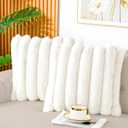 Touchat Pack of 2 Faux Fur Pillow Covers, 18x18 Inch Decorative Throw Pillow Covers with Hidden Zipper, Ultra Soft Couch Cushion Pillows Covers for Sofa/Bedroom Wide Stripe, White (Bubble Cream)