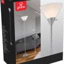Globe Electric 677150 Elliott 72" Floor Lamp, Silver, White Plastic Shade, On/Off Rotary Switch on Shade, Standing, Living Room Decor, Bedroom, Tall, Corner Light